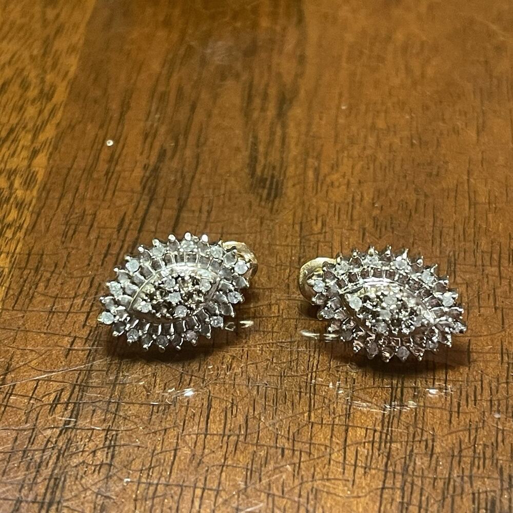 Vintage Sterling Vermeil Diamond Cluster Post Earrings!
